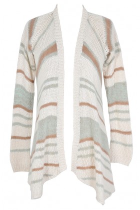 Soft Stripes Cardigan Sweater in Aqua/Taupe Stripe